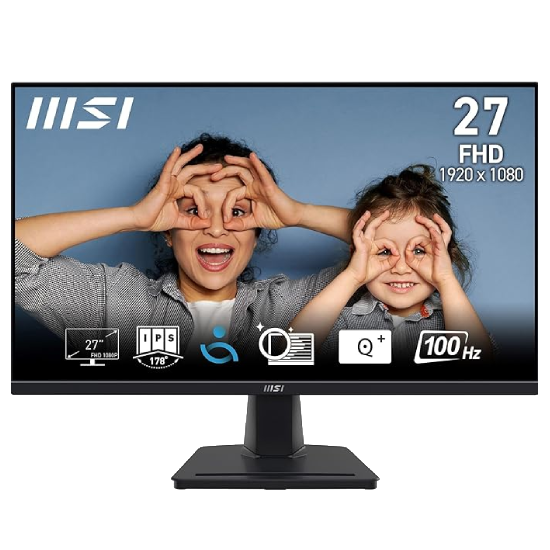 MSI PRO MP275 27 Inch Full HD Office Monitor - 1920 x 1080 IPS Panel, 100 Hz, Eye-Friendly Screen, Built-in Speakers, Tilt-Adjustable - HDMI 1.4b, D-Sub (VGA)